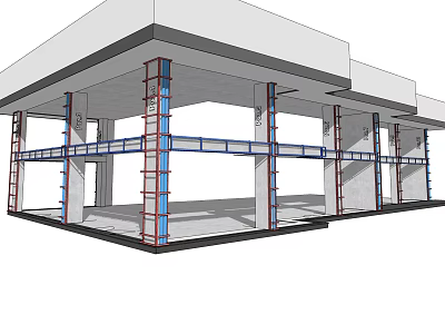 Detailed Multi Level Building Structural Framework With Columns And Color Markings 3d model