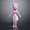 Pink Cartoon Fox Game And Movie Character With White Ears Red Bow Tie Standing Pose