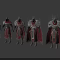 Hooded Blue Skinned Fantasy Character In Red Robe With Armor And Tassels Belt