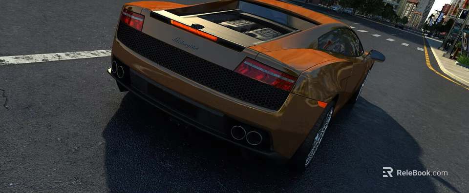 Orange Lamborghini Sports Car Rear View With Red Tail Lights And Dual Exhaust Pipes 3d model 