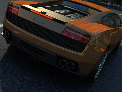 Orange Lamborghini Sports Car Rear View With Red Tail Lights And Dual Exhaust Pipes 3d model