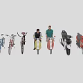 Colorful Motorcycles And Bicycles With Two People Standing In The Middle