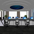 Modern monitoring room Command control room Dispatching command center Monitoring hall Command hall Office desks and chairs 3d model