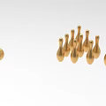 Golden Bowling Equipment Display Featuring A Shiny Ball And Upright Pins