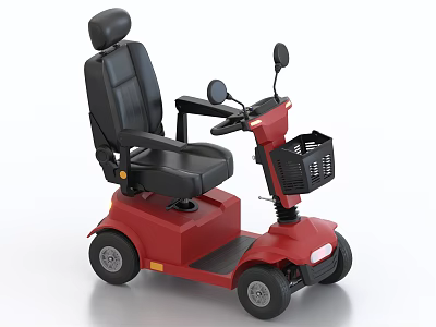 Red Electric Mobility Scooter With Black Seat Front Basket And Mirrors 3d model