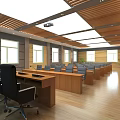 Modern Conference Room Interior With Long Table Wooden Ceiling And Large Screen Windows