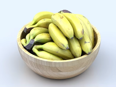 Fresh Ripe Bananas in a Wooden Bowl Healthy Natural Fruit Snack 3d model