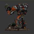 Orange Green Colored Mechanical Robot Featuring Mechanical Arm Standing On Rocky Debris Base