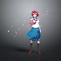 Red Haired Girl In School Uniform Pointing Forward With Pink Petals