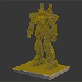 Blue Mecha Robot Figure Standing On White Base With Yellow Red Details