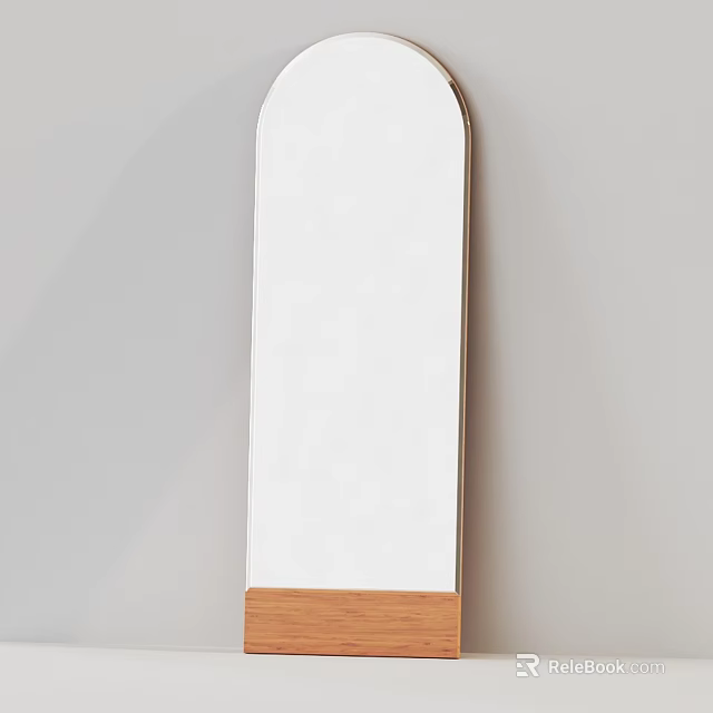 Minimalist White Mirror with Wooden Base Standing Against Wall for Home Decor 3d model 