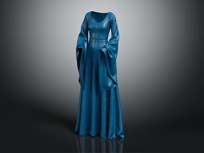 Elegant Blue Long Sleeve Formal Dress With Flowy Fabric And Classic Design 3d model