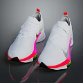 White Athletic Sneakers With Knit Upper Neon Pink And Green Accents Design