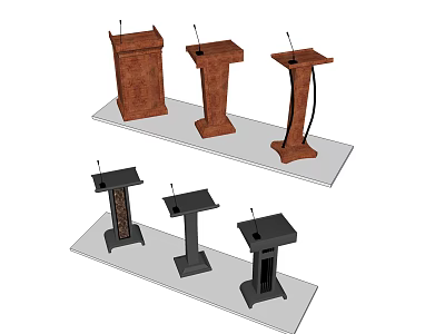 Stylish Functional Desks With Various Designs Brown Black Finishes And Microphones 3d model