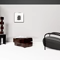 Modern Black Leather Single Sofa With Decorative Painting And Wooden Side Table