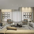 Modern Lounge Area Interior With Cozy Sofa Armchairs Wooden Coffee Table And Wall Art