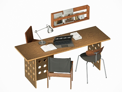 Modern medieval desk and chair combination dining table and chair combination 3d model