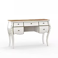 Elegant White Dressing Table With Wooden Top Drawers And Curved Legs Design
