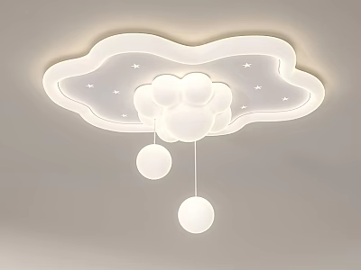 Cloud Shaped White Ceiling Light With Stars And Ball Pendants For Kids Room 3d model