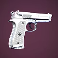 Silver Metal Handgun With Textured Grip Trigger Barrel And Purple Background 3d model