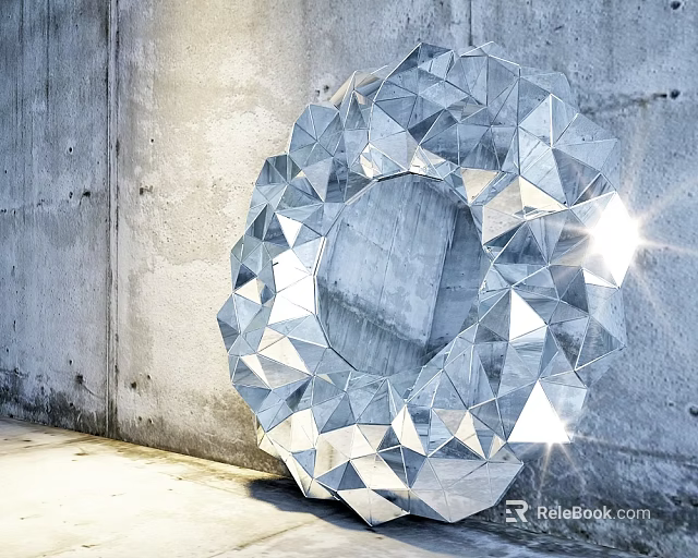 Unique Geometric Diamond Cut Mirror Against Concrete Wall With Reflective Surface 3d model 