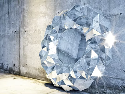 Unique Geometric Diamond Cut Mirror Against Concrete Wall With Reflective Surface 3d model