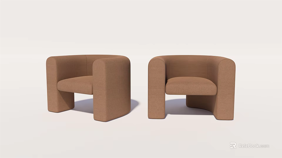 Brown Modern Single Sofa with Rounded Armrests and Minimalist Design 3d model