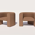 Brown Modern Single Sofa with Rounded Armrests and Minimalist Design 3d model
