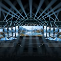 Modern Stage Design With Dynamic Lighting Large Screens And Mountain Backdrop