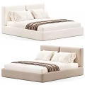 Elegant Modern Beige Upholstered Double Bed With Soft White Bedding For Cozy Minimalist Bedroom