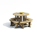 Round Wooden Table With Matching Benches And Fruit Plates On Top
