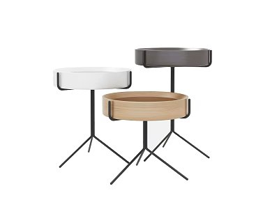 Modern Minimalist Side Tables With Wooden White Gray Tops And Metal Tripod Legs 3d model
