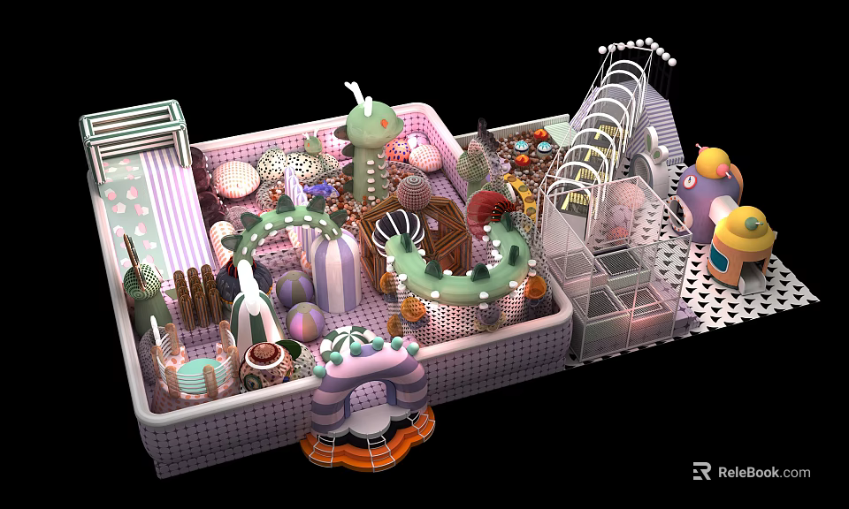 Colorful Indoor Playground With Slides Ball Pit And Cartoon Shaped Interactive Structures 3d model 