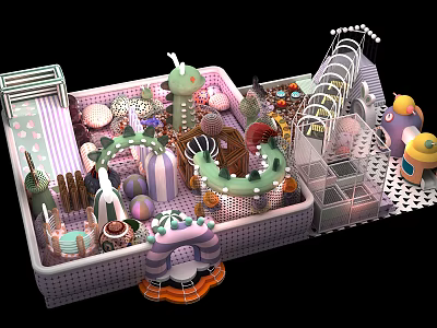 Colorful Indoor Playground With Slides Ball Pit And Cartoon Shaped Interactive Structures 3d model