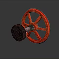 Industrial Red Valve Wheel with Central Metal Component on Dark Reflective Surface 3d model