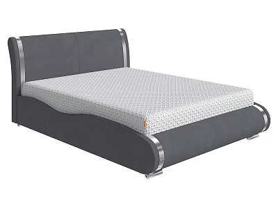 Double Bed With Gray Upholstered Headboard Silver Trim And White Grid Pattern Mattress 3d model