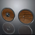 Medieval Wooden Shields With Metal Rim Central Boss And Crossed Handles