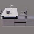 Modern Office Desk Curved Design with Ergonomic Chairs Desk Lamp Laptop and Storage