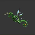 Fantastical Green Seahorse Creature With Antlers Blue Wings And Coiled Tail