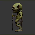 Green Goblin Character With Large Ears Holding Sword For Game And Movie