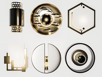 Modern Contemporary Wall Lamps With Geometric Shapes And Gold Black Finish 3d model