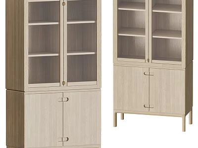 Modern Light Wooden Bookcase Set With Glass Doors And Storage Cabinets 3d model
