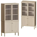 Modern Light Wooden Bookcase Set With Glass Doors And Storage Cabinets