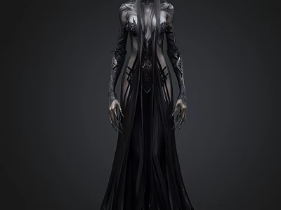 Dark Fantasy Character With Long Silver Hair And Black Gothic Robe Clawed Hands 3d model