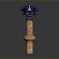 Intricate Sculpture Carving with Blue Elephant Heads and Gold Decorative Column