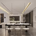 Modern Dining and Living Room Interior With Sofa Coffee Table Dining Table And Pendant Lights