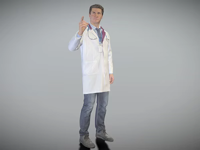 Man In White Coat With Stethoscope Making Thumbs Up Gesture Wearing Casual Jeans 3d model