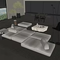 Modern Beige Fabric Sofa Coffee Table Set With Marble Top And Large Window View 3d model