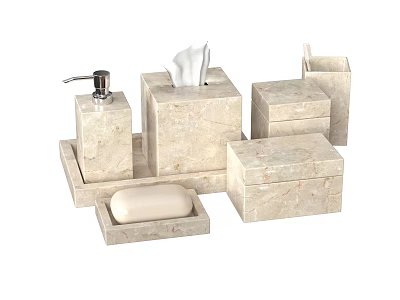Marble Bathroom Accessories Set With Soap Dispenser Tissue Box Toothbrush Holder Soap Dish And Tray 3d model