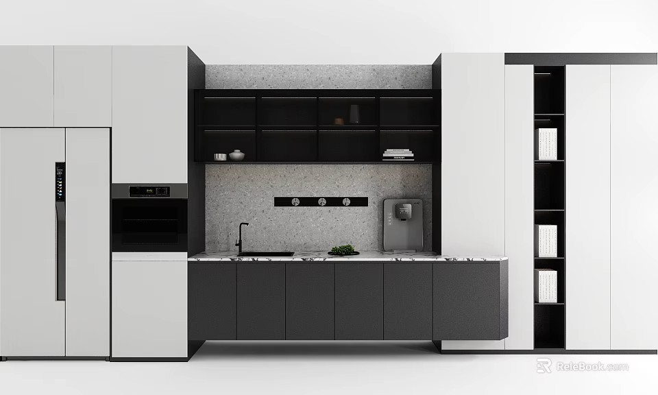 Modern Kitchen Sideboard Cabinet With Black White Design And Storage Countertop 3d model
